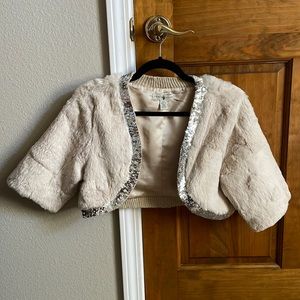 Lord & Taylor 100% Rabbit fur shrug with sequins